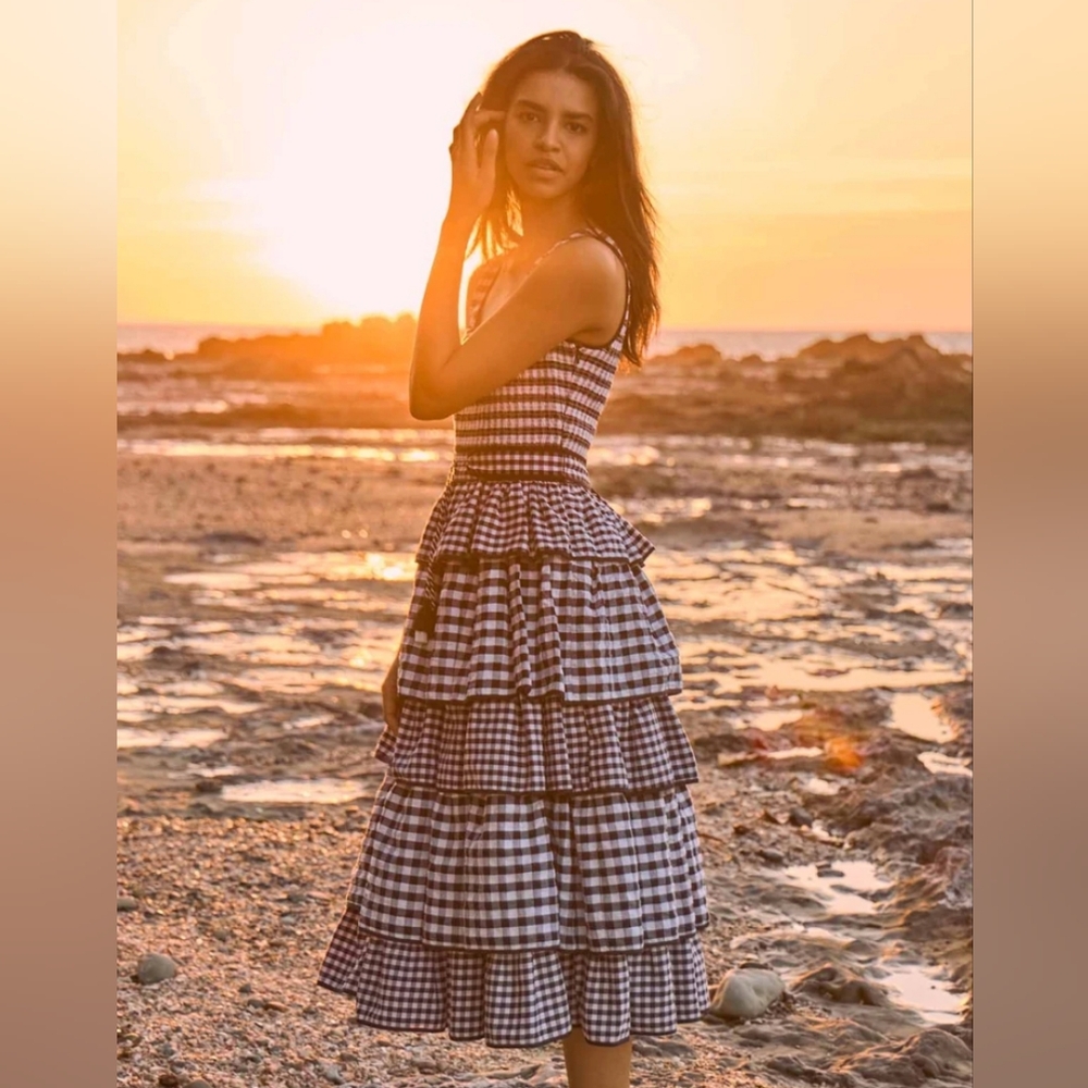 HUNTER BELL Andrea Black and White Gingham Maxi Dress Size 2